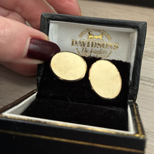 9ct SOLID GOLD PLAIN OVAL HALLMARKED CUFFLINKS WEIGH 8.38G ORIGINAL BOX