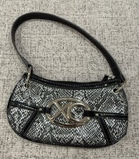 XOXO PURSE HANDBAG SILVER BLACK, 8" WIDE 4" TALL, 2 ZIP COMPARTMENTS