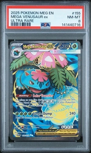 2025 Pokemon Mega Evolution # 155 Mega Venusaur EX Ultra Rare PSA 8 Card NM-MINT