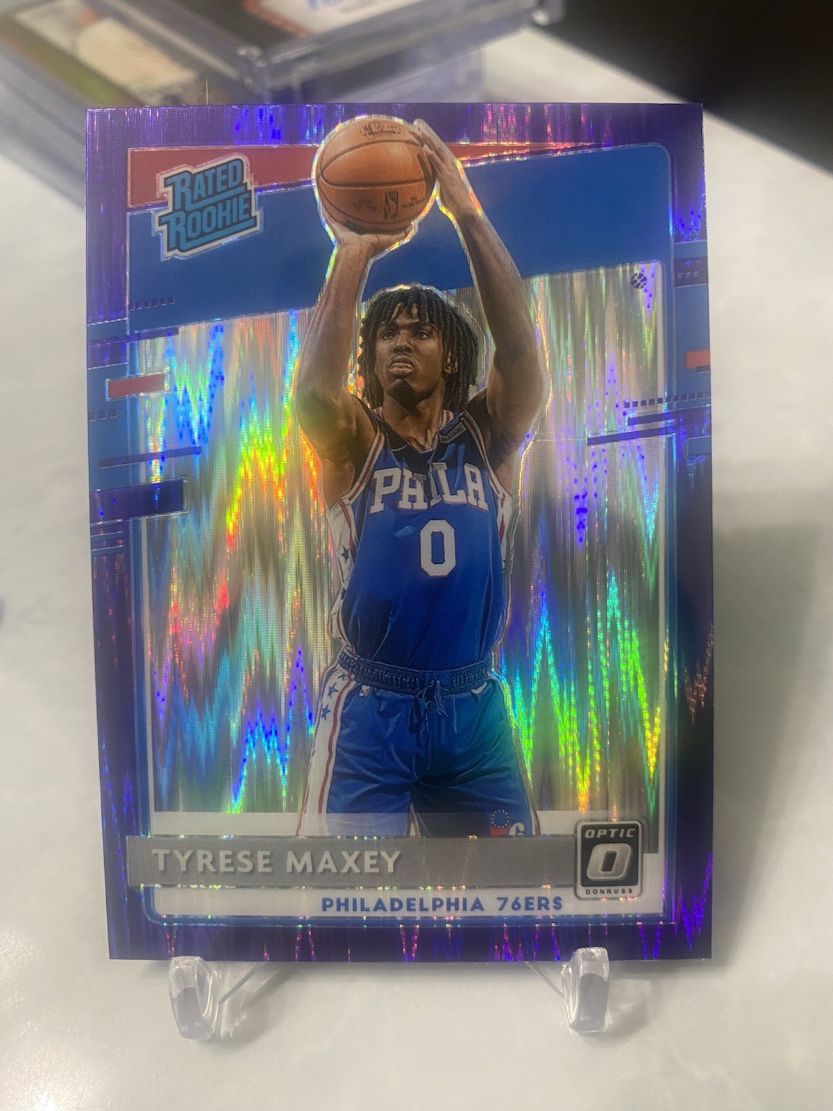 2020-21  Donruss Optic - Rated Rookie Tyrese Maxey #171 Purple Shock Prizm (RC)