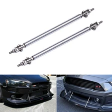 2X Silver Adjustable Front Bumper Lip Splitter Spoiler Strut Rod Tie Support Bar
