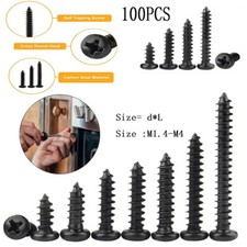 100Pcs Steel Mini Micro Cross Phillips Round Pan Head Self Tapping Screw Black