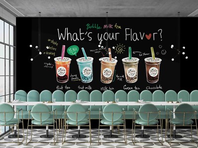 3D Bubble Milk Tea Shop Black Self-adhesive Removable Wallpaper Murals Wall 6