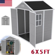 6x5FT Outdoor Resin Storage Shed w/Lockable Doors All-Weather Plastic Shed New