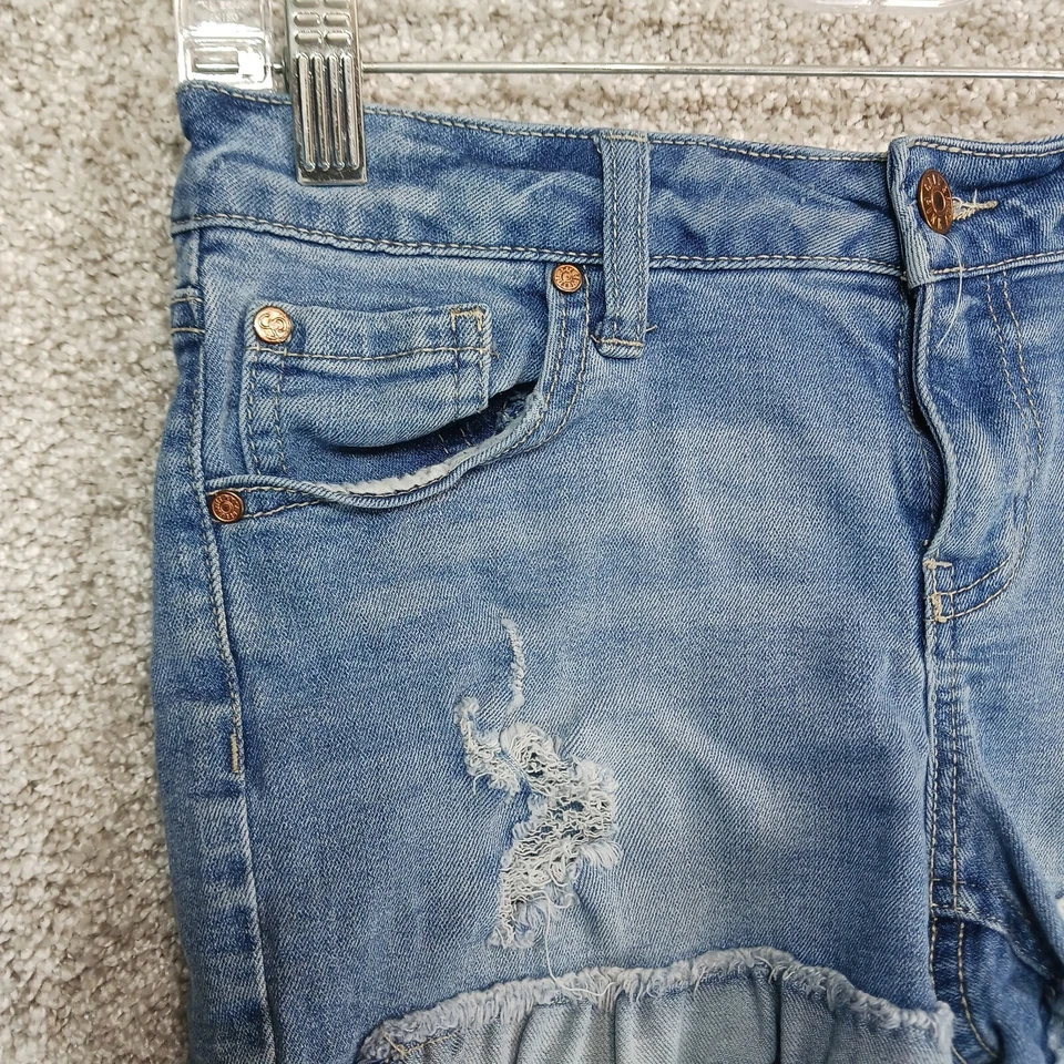 Celebrity Pink Shorts Womens 5/27 Blue Denim Low Rise Ripped Cuffed Cut Off - Image 2 of 4