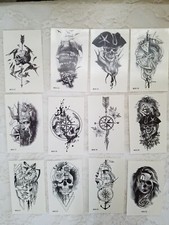 12 CT. REALLY COOL Black Skull Pirate Faces Temporary Body Tattoo Halloween