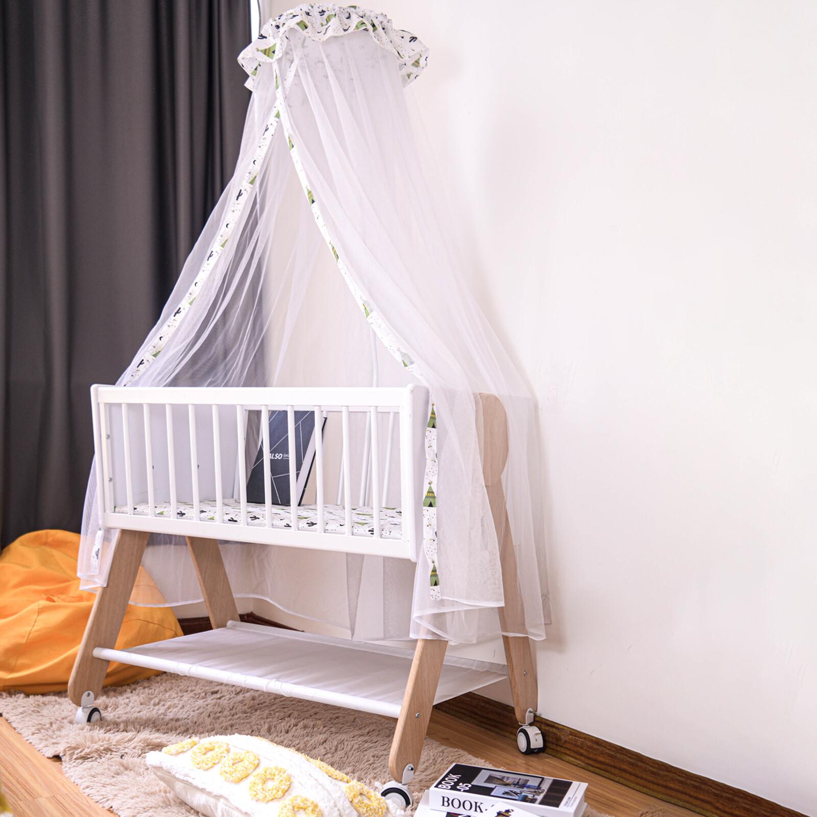 Wooden Bedside Bassinet Sleeper, Baby Crib Bassinet w Storage Included Bassinet