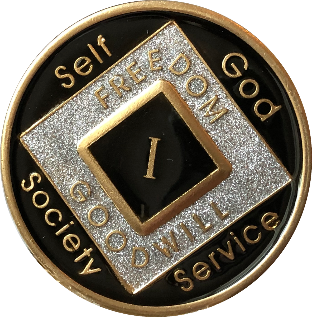 AA Tri-Plate Black Medallion (up To 45 Years) | Serenity Shop Recovery Gifts