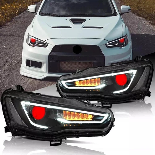 Headlight Demon Eyes For Mitsubishi Lancer CJ CF EVO X 2007-2017 Black LED - Picture 1 of 10