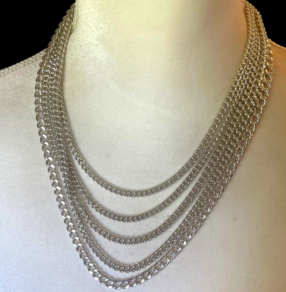 NWT 925 Sterling Silver Thick 5 Multi Layered Chain Adjustable Necklace, 55.6g - Image 3 of 4