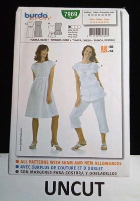 BURDA Easy Pattern 7969 Womens 12-24 38-50 Pullover Dress Top Elastic Waist UC