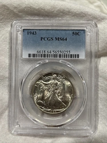 GRADED 1943 Walking Liberty Half Dollar PCGS MS64 Silver American Coin