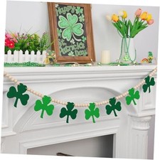 Garland Decorations Green Felt Shamrocks with Wood Beads Lucky St Patricks Day