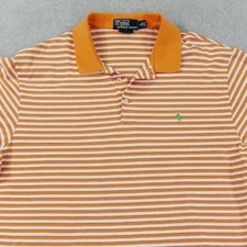 Polo Ralph Lauren Polo Shirt Men's Large Orange Stripe Short Sleeve Golf Fit 