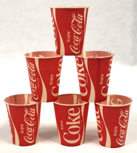 6 Vintage 1960's 1970's COKE 4oz Sample Size WAX PAPER CUPS NOS Coca Cola 2 5/8"