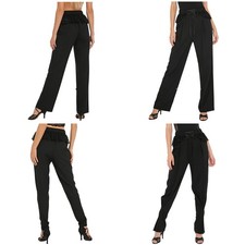 Women Trousers Tango Pants Ballroom Latin Dance Straight Leg Lace Trim Hippie