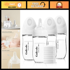 Natural Glass Baby Bottles Set 4 Pack for Newborns, Anti-Colic, Slow Flow Nipple