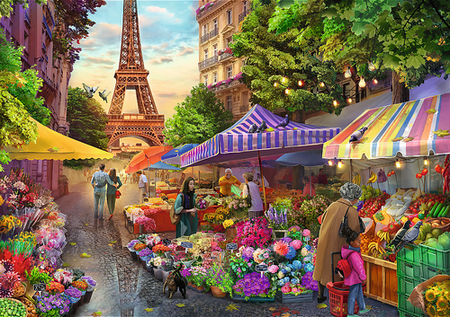 Puzzle (1000 T.) Teezeit: Blumenmarkt In Paris (Trefl Puzzle) Neu/Ovp-image