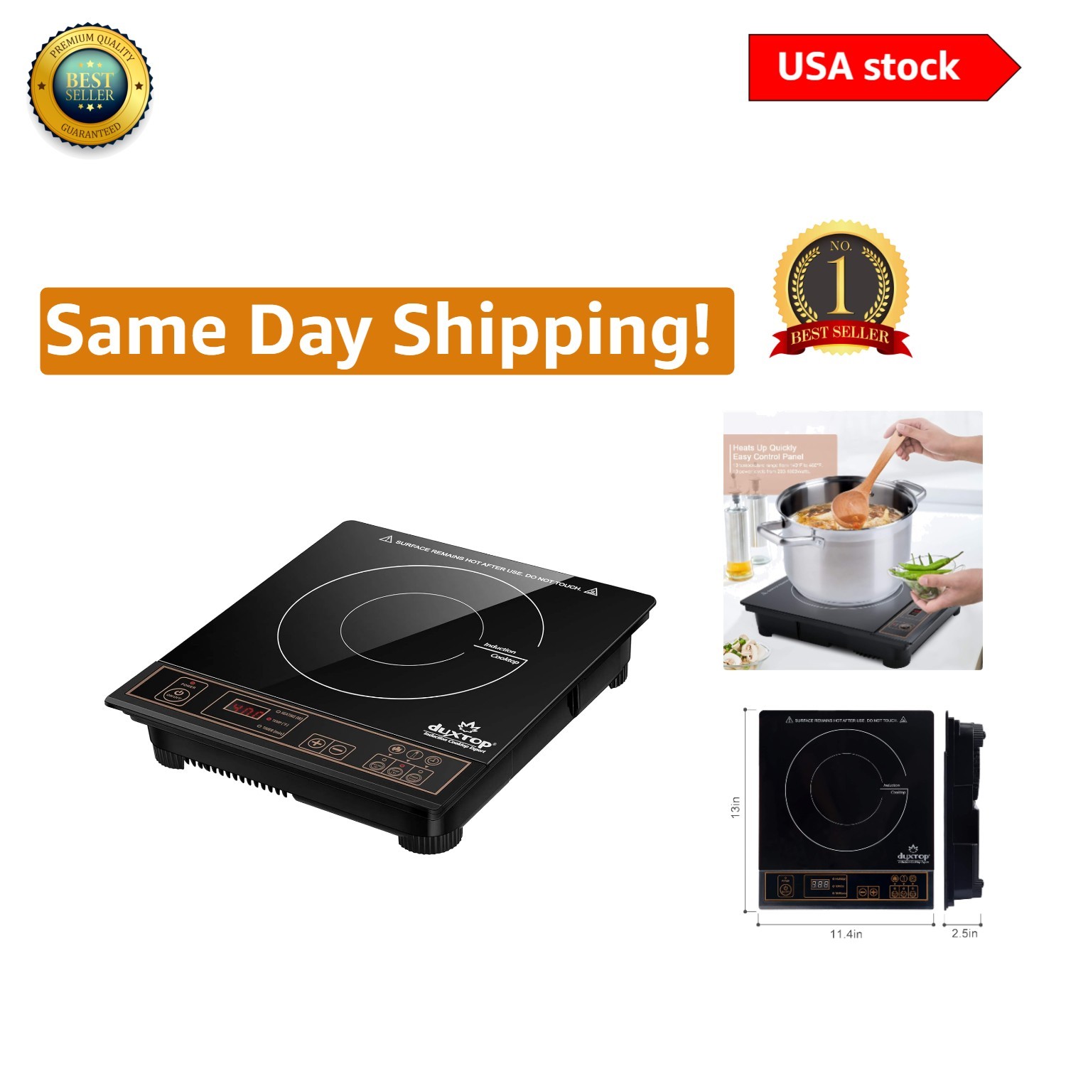 1800W Induction Cooktop - Lightweight Gold Countertop Burner for All Homes