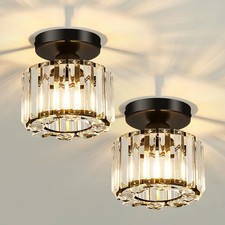 2 Pack Small Crystal Semi Flush Mount Ceiling Light Fixture Modern Black Mini...