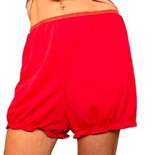 VTG 60s Red Nylon Bloomers Pinup Sissy Size M To L Ruffle Leg Lingerie Shorts