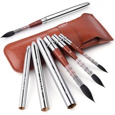 Squirrel Hair Travel Watercolor Brushes, 3pcs Natural Soft Squirrel Mop Round...