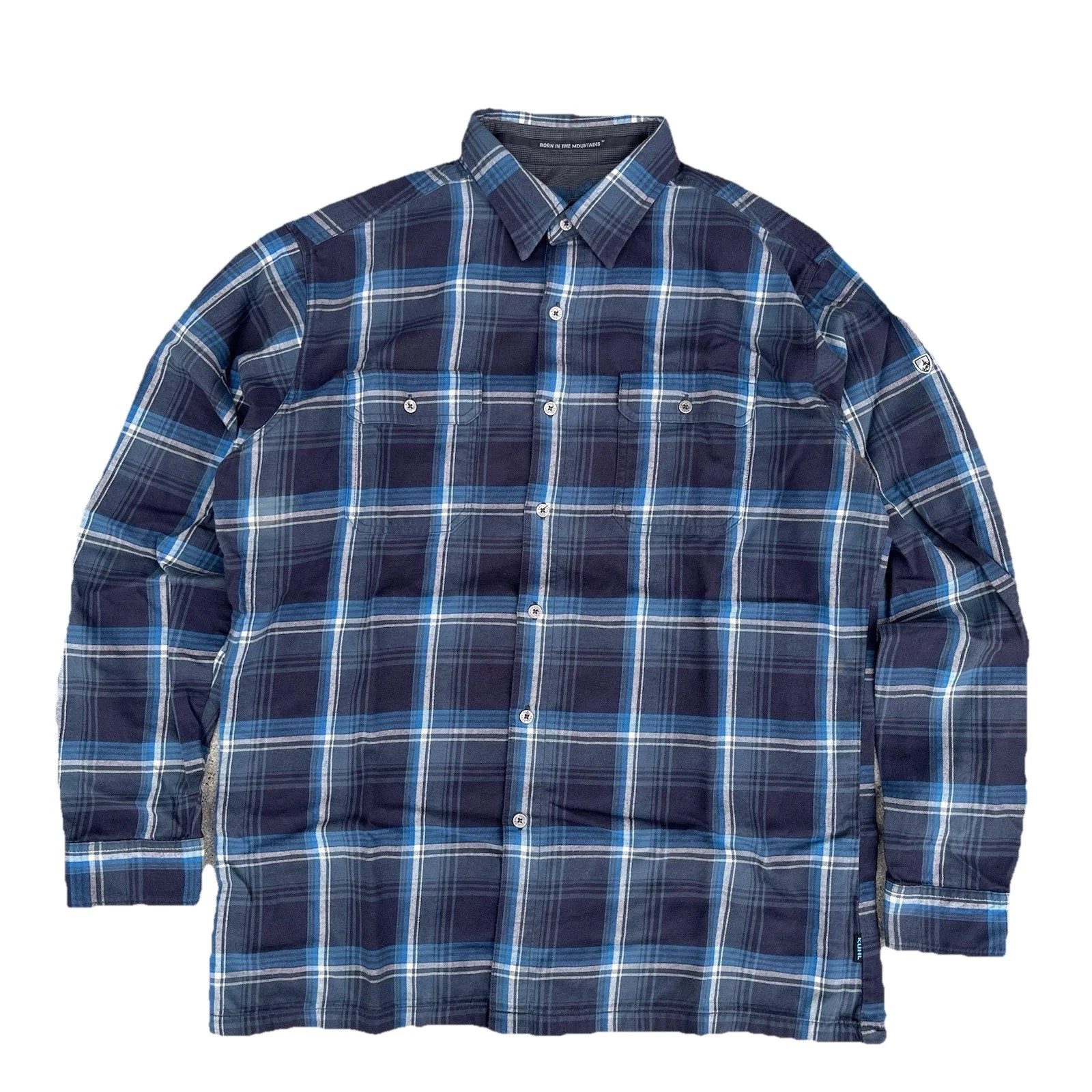 Kuhl Shirt Mens L Blue Plaid Button Up Long Sleeve Eluxur Hiking Lightweight