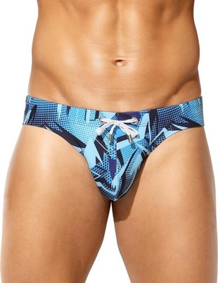 Arjen Kroos Men's Low Rise Swim Briefs - Light Blue Arrows, Large