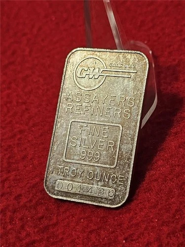 1 TROY OZ 999.0 SILVER INGOT.  GW ASSAYERS REFINERS (GOLD WAY) #001426 #T1987