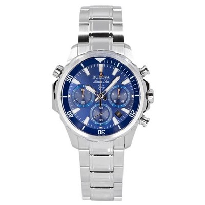 Bulova Marine Star Chronograph Blau Zifferblatt Edelstahl 96B256 100M Herrenuhr