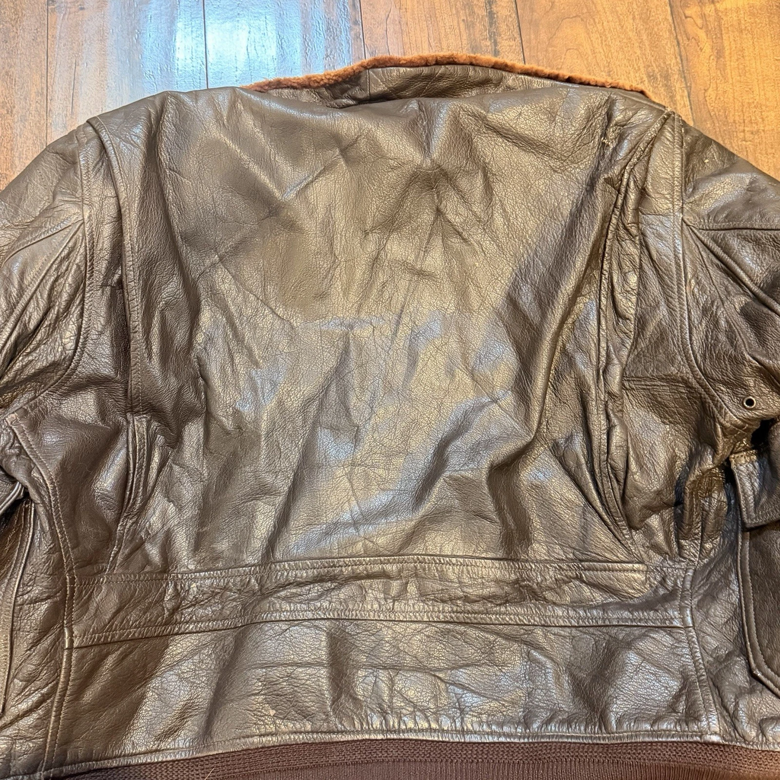 U.S. Military B-3 Brown Leather Bomber Jacket Fur Trim Zip Wool Lined Pockets 42 image 12