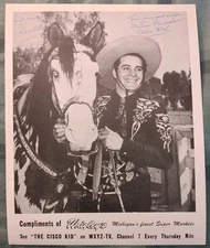 1950's Duncan Renaldo Wrigley's WXYZ-TV Cisco Kid Promo Photo Black Variation 
