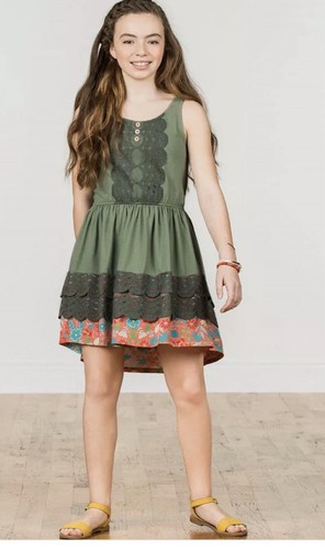 Matilda Jane 435 Dress Girls Size 10 Peaceful Plains Green Floral w/ Lace
