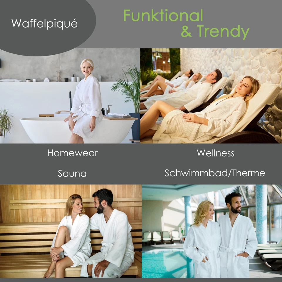 heimtexland ® Reisebademantel Waffelpique Bademantel Saunamantel Oekotex Typ881 - Bild 2 von 4