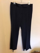 NWT Giorgio Sant Angelo Sport Navy/White Pinstripe Pants Size 8 with Slit Bottom