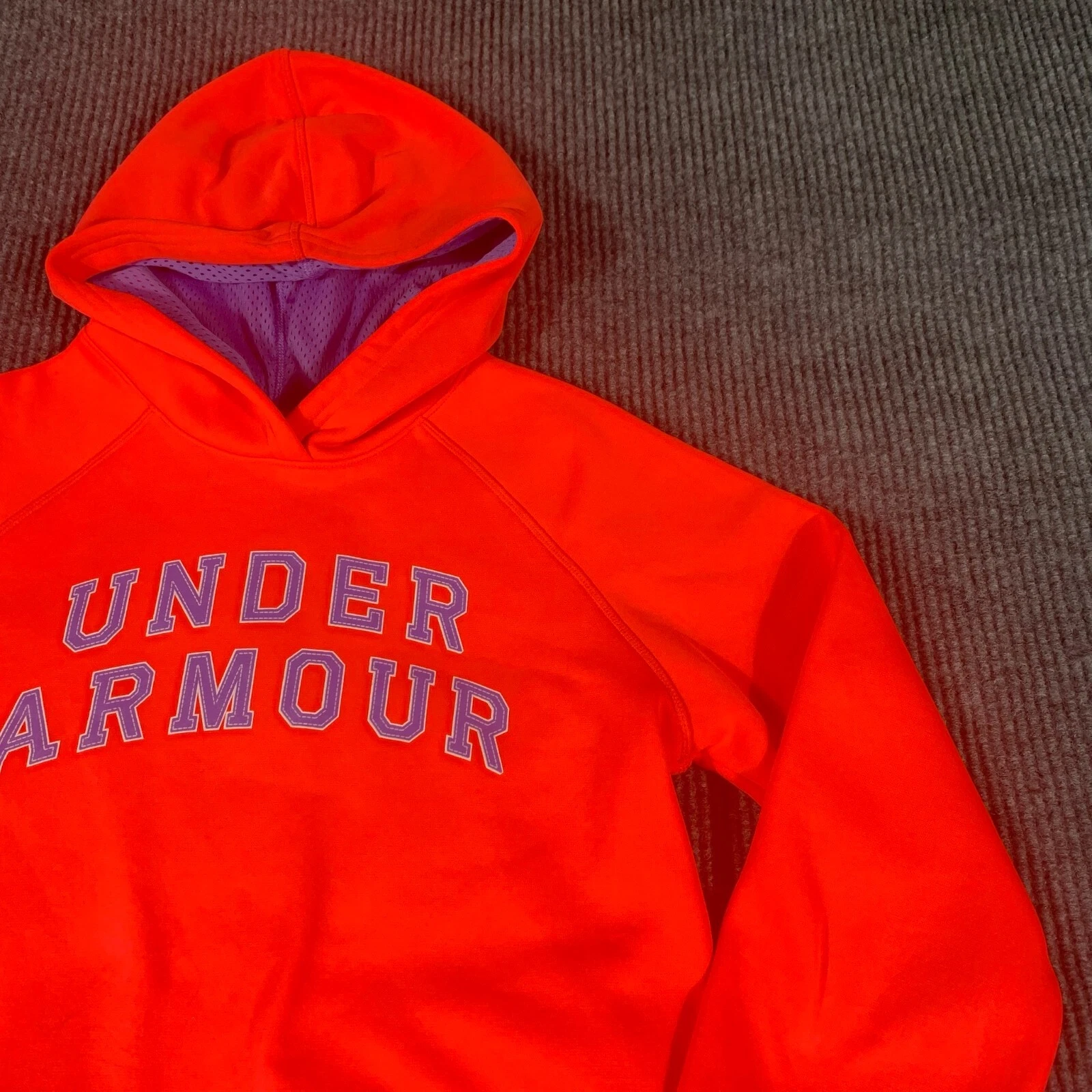 VETEMENTS Under Armour Felpa con Cappuccio Youth XL Extra Large Rosa Vestibilità Larga Manica Lunga Fori Pollice