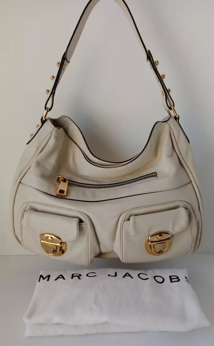 MARC JACOBS Bag SATCHEL Italian Leather Cream Hand Bag PURSE ZIP Top Beauty