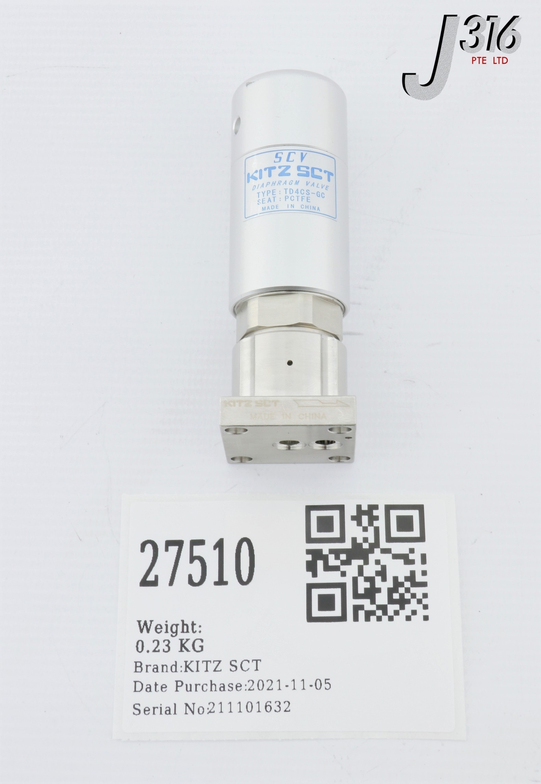 27510 KITZ SCT DIAPHRAGM VALVE, 10K-1/4"-3 SEP TD4CS-GC-985-FA
