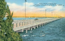 Postcard Gandy Bridge Linen St Petersburg Tampa Bay Cars Longest