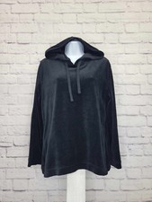 Denim & Co Pullover con Capucha GRANDE NEGRO A555367 Active Velour Túnica Top
