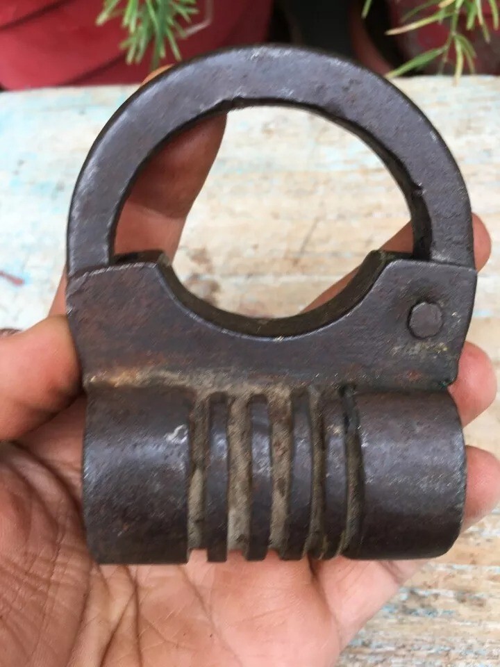 Antique Primitive Indian Hand Forged & Figured Iron Made Rare Design Lock & Key