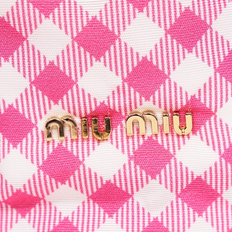 NEW MIU MIU Pink White Gingham CLUB LOGO PATCH Drawstring