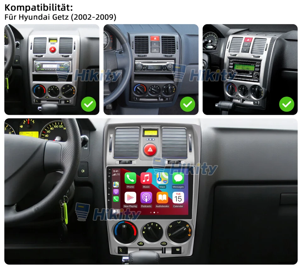 9" CarPlay Android 15 Autoradio GPS Navi WIFI RDS BT Kamera Für Hyundai Getz TB - Bild 2 von 4