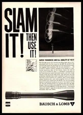 1964 Bausch & Lomb Hunting Rifle Scope "Slam It, Then Use It!" Vintage Print Ad