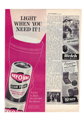 Lampe de poche domestique imprimée Ray O Vac batterie publicitaire vintage années 1940 rose - Photo 1/1