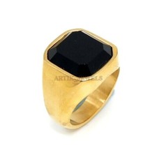 Natural Black Onyx Gemstone with Gold Plated 925 Sterling Silver Ring 1241