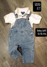 Vtg. 2 pc. Classic Baby Gap Jean Bibs Sz 12-18 Mo. Overalls cotton w/ IZOD Polo