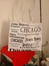Chicago Vinyl Tote Bag Landmark Buildings Famous Places 14" x 12" Black/White