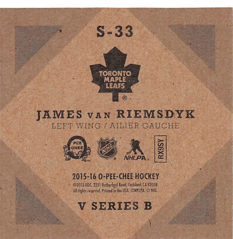2015-16 OPC V Series B #S33 James van Riemsdyk - Image 2 of 2