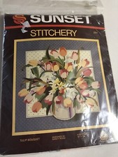 Vtg Sunset Stitchery Tulip Bouquet 2301 Needlepoint Kit 16  x 16  Sealed 1985